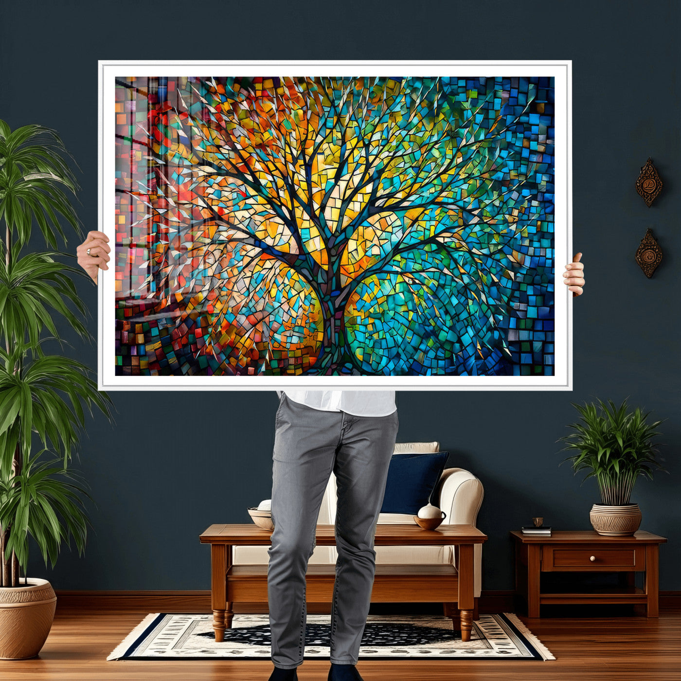 99325-MGV-CV-36X24 - Yggdrasil Tree of Life Wall Art Print Canvas | Mosaic Style 3-Panel Canvas Print