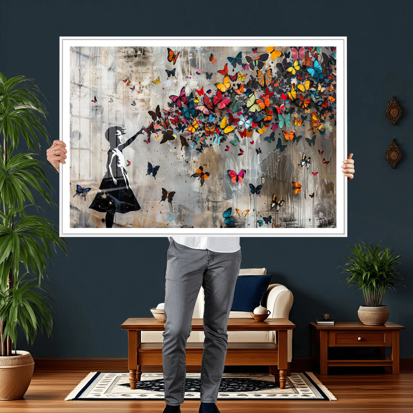 51446-MGV-CV-36X24 - Banksy Butterfly Girl Wall Art | 3-Piece Butterfly Girl Canvas