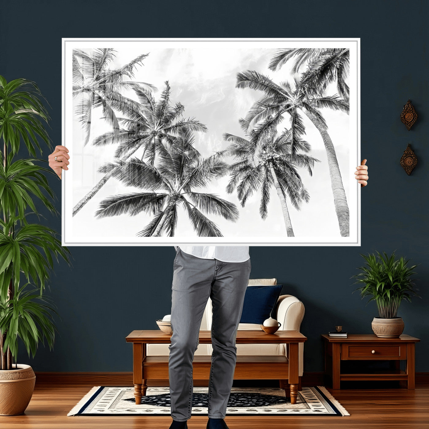 62113786-MGV-CV-36X24 - Palm Trees Wall Art – Tropical Breeze Canvas Print, Vacation Island Silhouette, Coastal Calm and Summer Paradise for Living Room or Beach House Decor