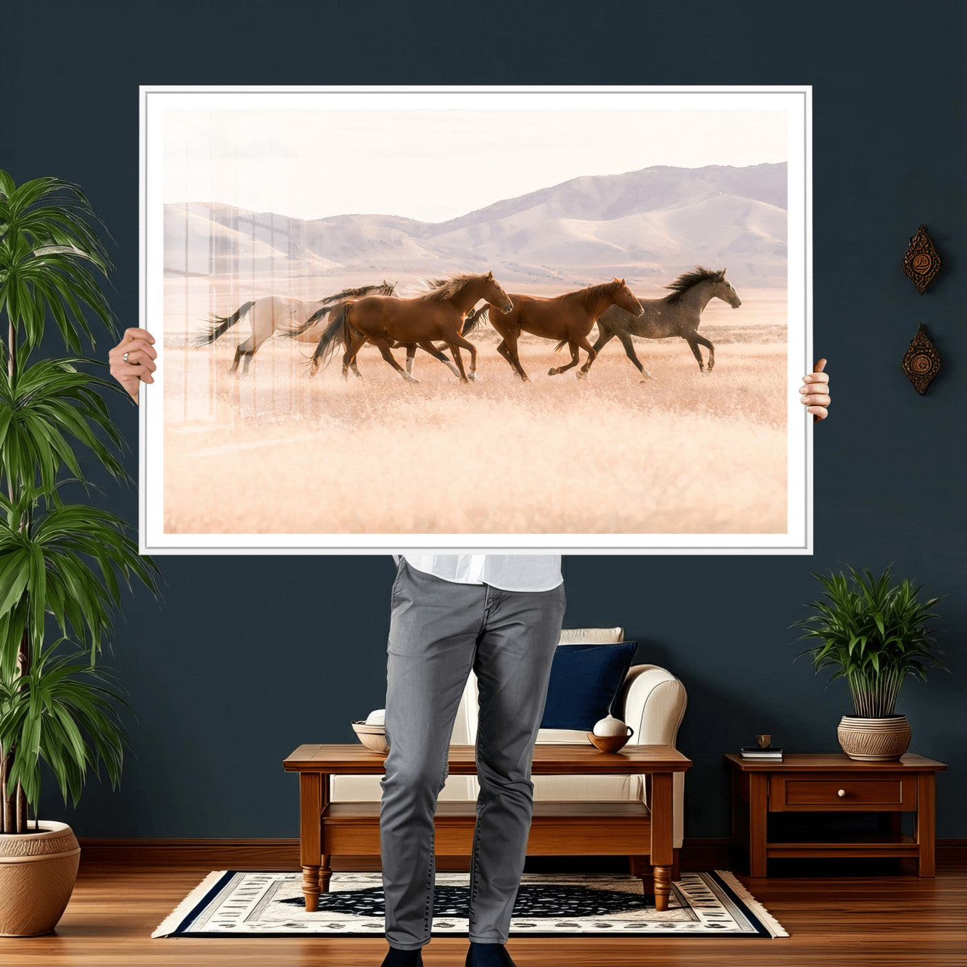 HORSESH-MGV-CV-36X24 - Wild Horses Wall Art – Running Freedom Canvas Print, Graceful Movement, Outdoor Landscape, Nature’s Power and Spirit, Home or Office Decor