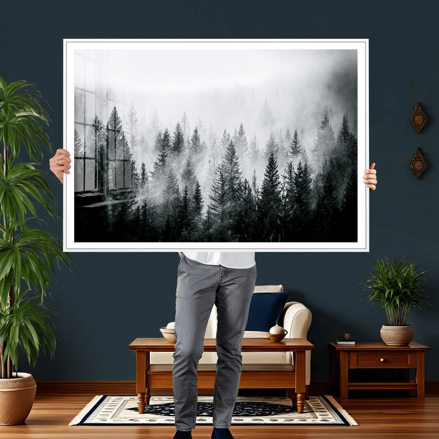 87750525-MGV-CV-36X24 - Foggy Forest Wall Art Canvas Print – Mountain Woodland Landscape Photography for Minimal Nature Home Decor