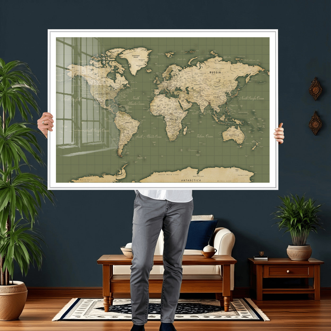 13750241-MGV-CV-36X24 - World Map Wall Art Canvas Print, Modern Decorative Framed Map Artwork Prints for Living Room, Office, Bedroom Wall Decor