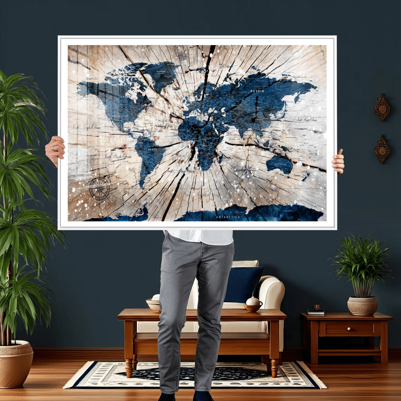 19478704-MGV-CV-36X24 - World Map Wall Art Canvas Print, Modern Decorative Framed Map Artwork Prints for Living Room, Office, Bedroom Wall Decor