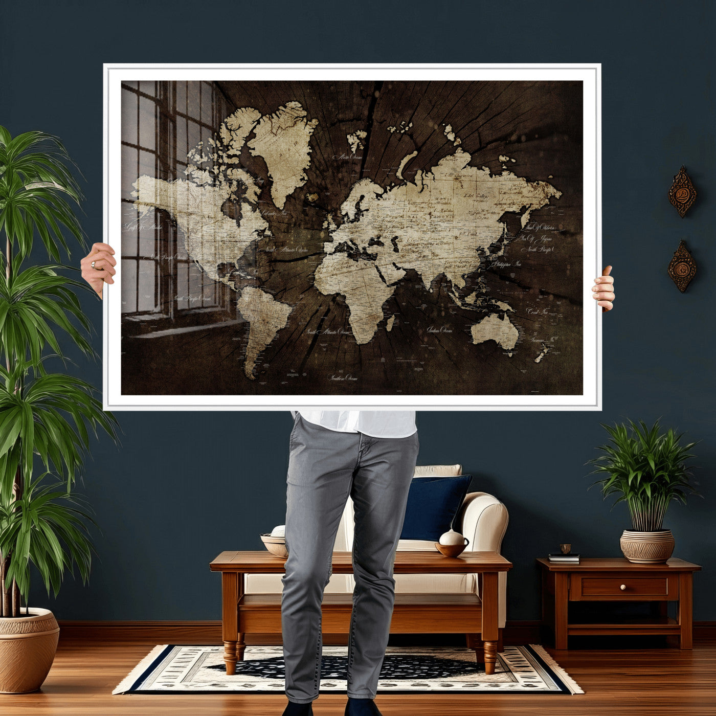 40991509-MGV-CV-36X24 - World Map Wall Art Canvas Print, Modern Decorative Framed Map Artwork Prints for Living Room, Office, Bedroom Wall Decor