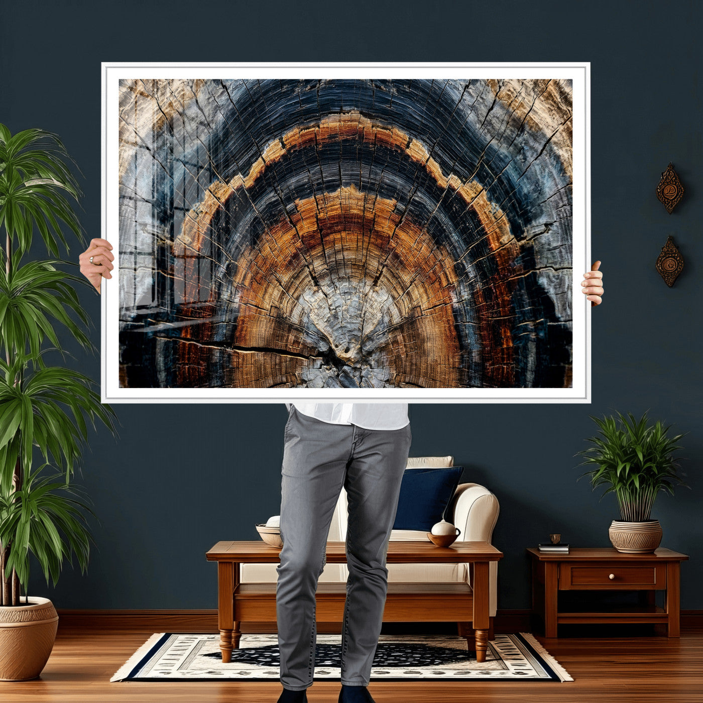 92693966A-MGV-CV-36X24 - Abstract Wood Grain Canvas Print, Tree Ring Pattern Wall Art, Framed Canvas Ready to Hang