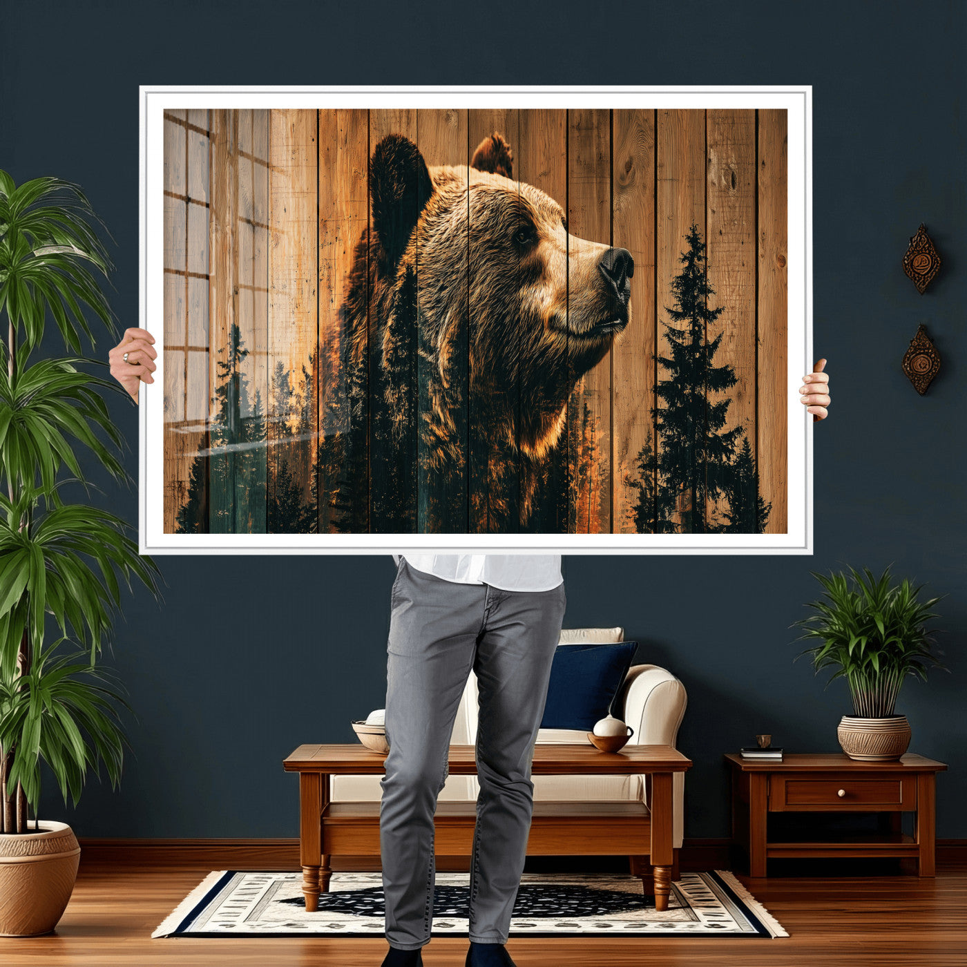 31552198-MGV-CV-36X24 - Rustic Bear Wall Art Canvas Print – Woodland Wildlife Artwork Print for Cabin, Lodge, and Farmhouse Home Decor