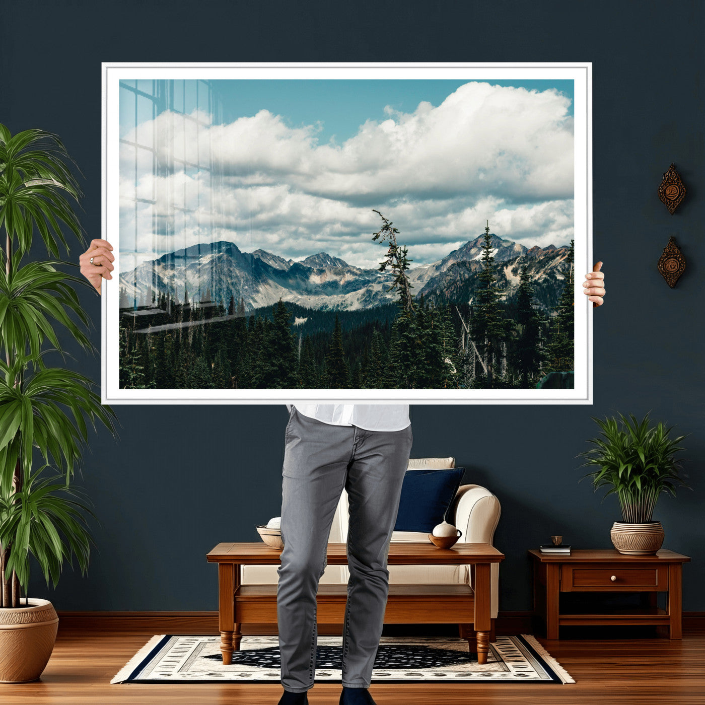 30416773-MGV-CV-36X24 - Mountain Forest Wall Art Canvas Print, Alpine Pine Tree Landscape Photography, Scenic Wilderness Mountain View, Nature Wall Decor