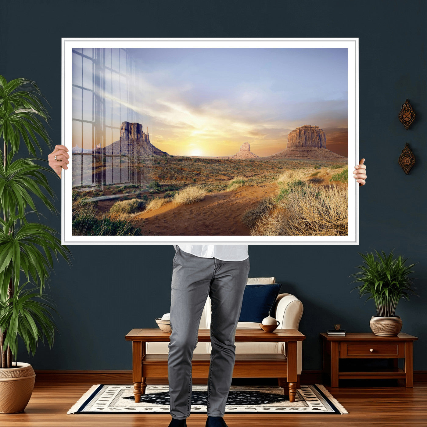14901845-MGV-CV-36X24 - Monument Valley Desert Landscape Wall Art Canvas Print, Southwest Desert Rock Formation Canvas Print, Western Red Rock Panorama Art Printing