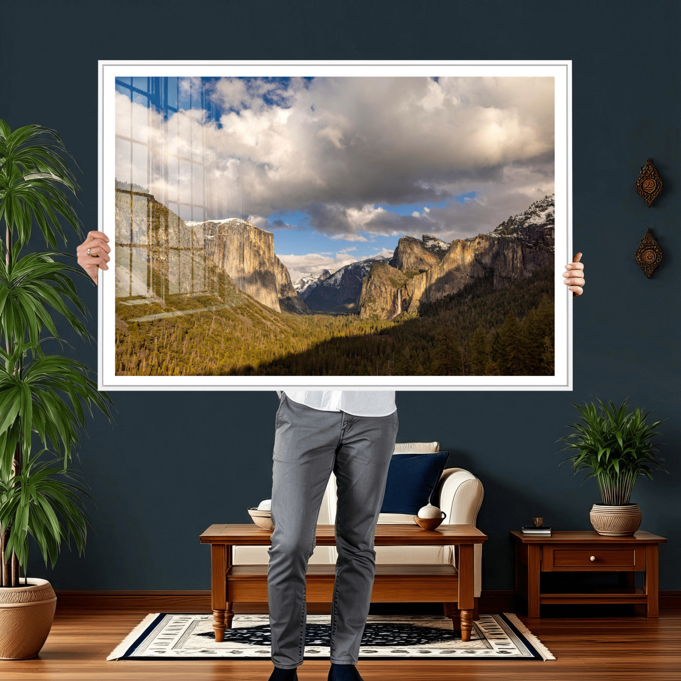51451302-MGV-CV-36X24 - Yosemite Valley Mountain Landscape Wall Art Canvas Print, Granite Cliff Forest Valley Canvas Print, California National Park Scenic Art Printing