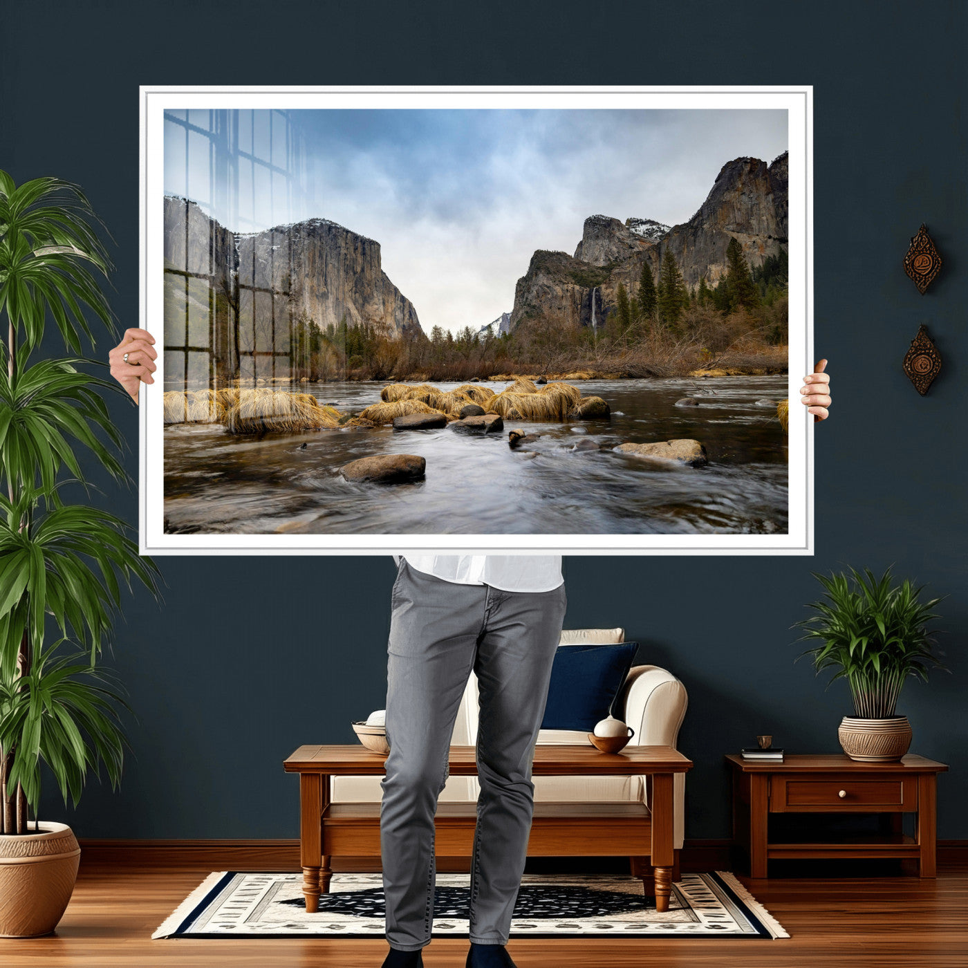 20458404-MGV-CV-36X24 - Yosemite Valley Mountain Landscape Wall Art Canvas Print, Granite Cliff Forest Valley Canvas Print, California National Park Scenic Art Printing