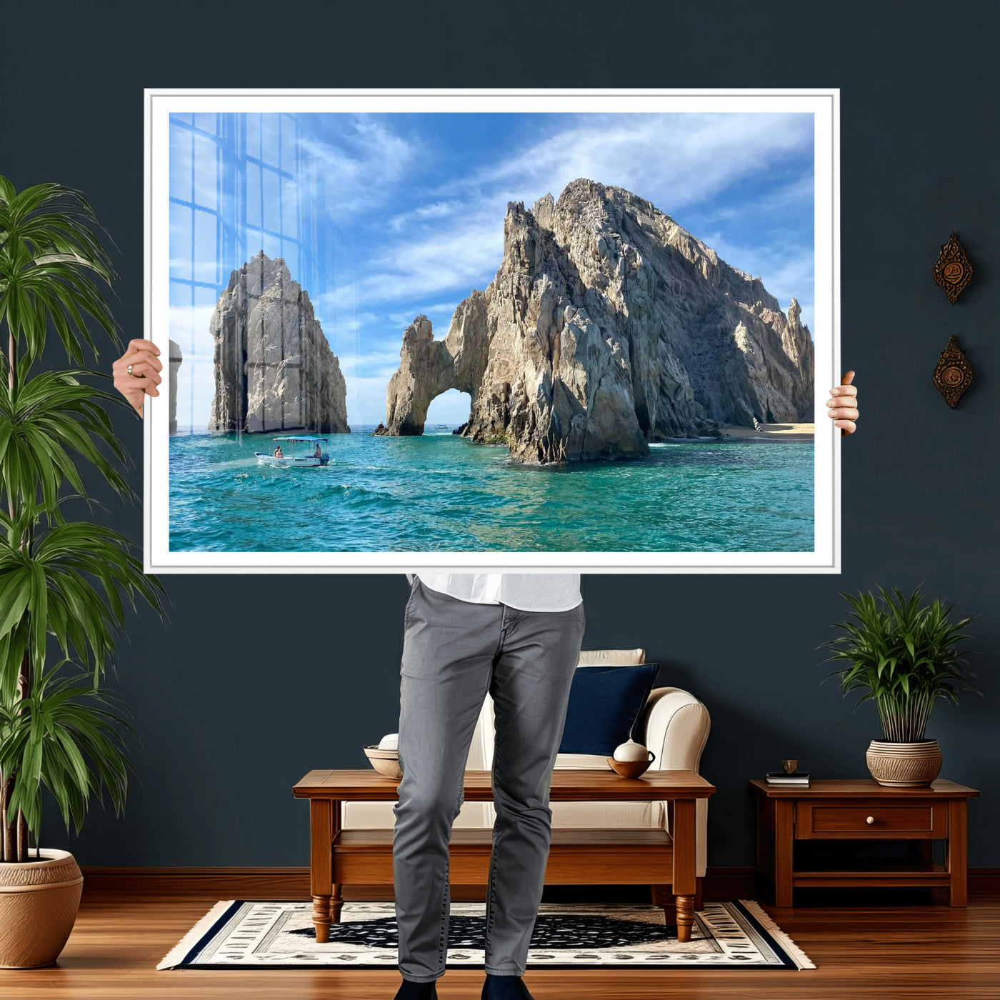 20946478-MGV-CV-36X24 - El Arco Cabo San Lucas Ocean Arch Wall Art Canvas Print, Baja California Rock Arch Seascape Canvas Print, Mexico Coastal Landmark Scenic Art Printing