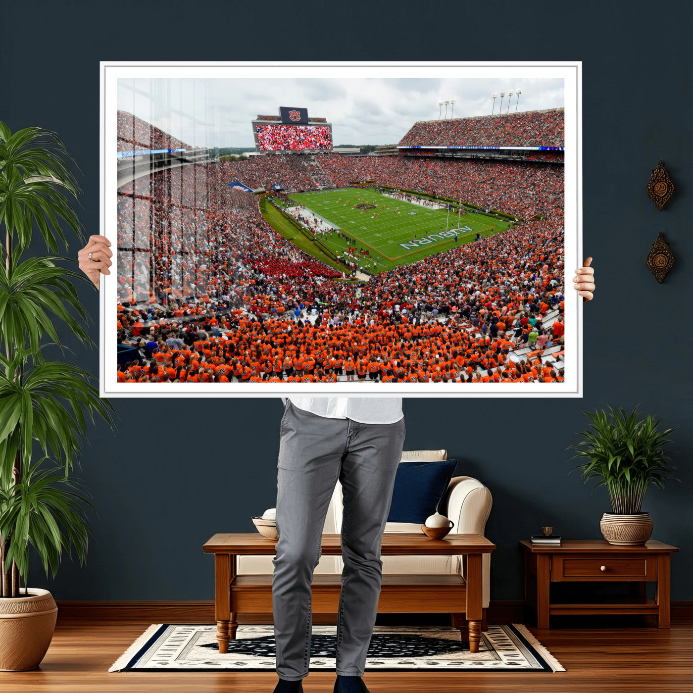 82562490-MGV-CV-36X24 - Auburn Stadium Sunset Wall Art Canvas Print, Jordan Hare Stadium Game Day Crowd, Auburn Tigers Football Artwork