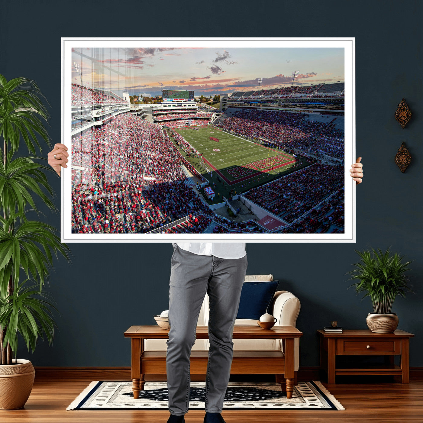 46571211-MGV-CV-36X24 - Donald W. Reynolds Razorback Stadium Wall Art Canvas Print – Arkansas Razorbacks Football Artwork for Home, Office, and Sports Room Decor