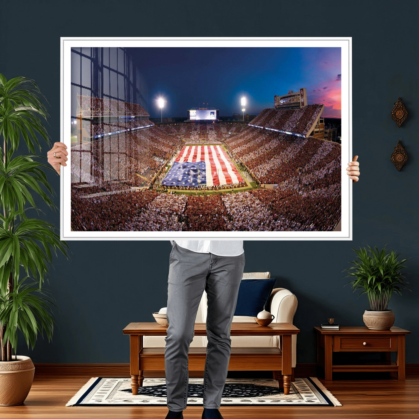 59917418-MGV-CV-36X24 - Oklahoma Memorial Stadium Wall Art Canvas Print – Oklahoma Sooners Football Artwork for Home, Office, and Sports Room Decor