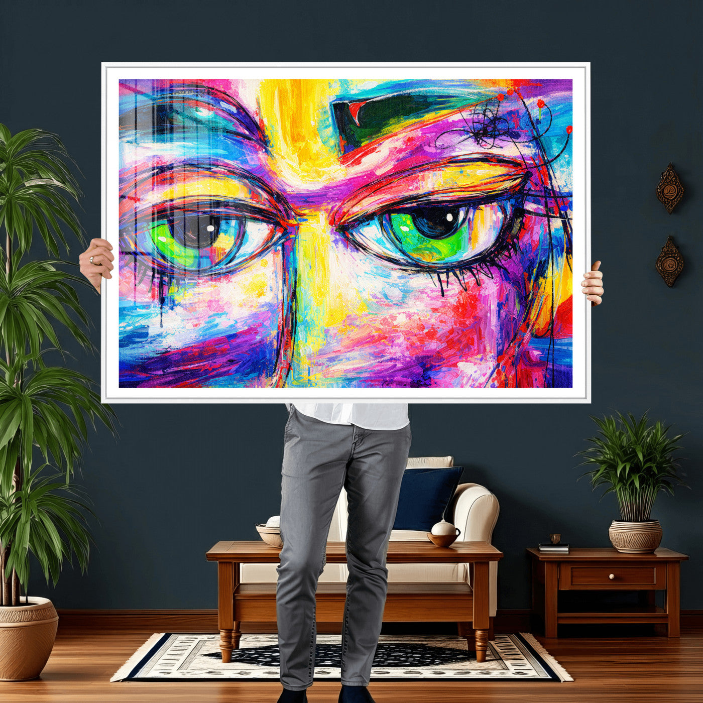 99390655-MGV-CV-36X24 - Colorful Abstract Face Wall Art Canvas Print – Modern Pop Art Portrait Artwork for Contemporary Living Room Decor