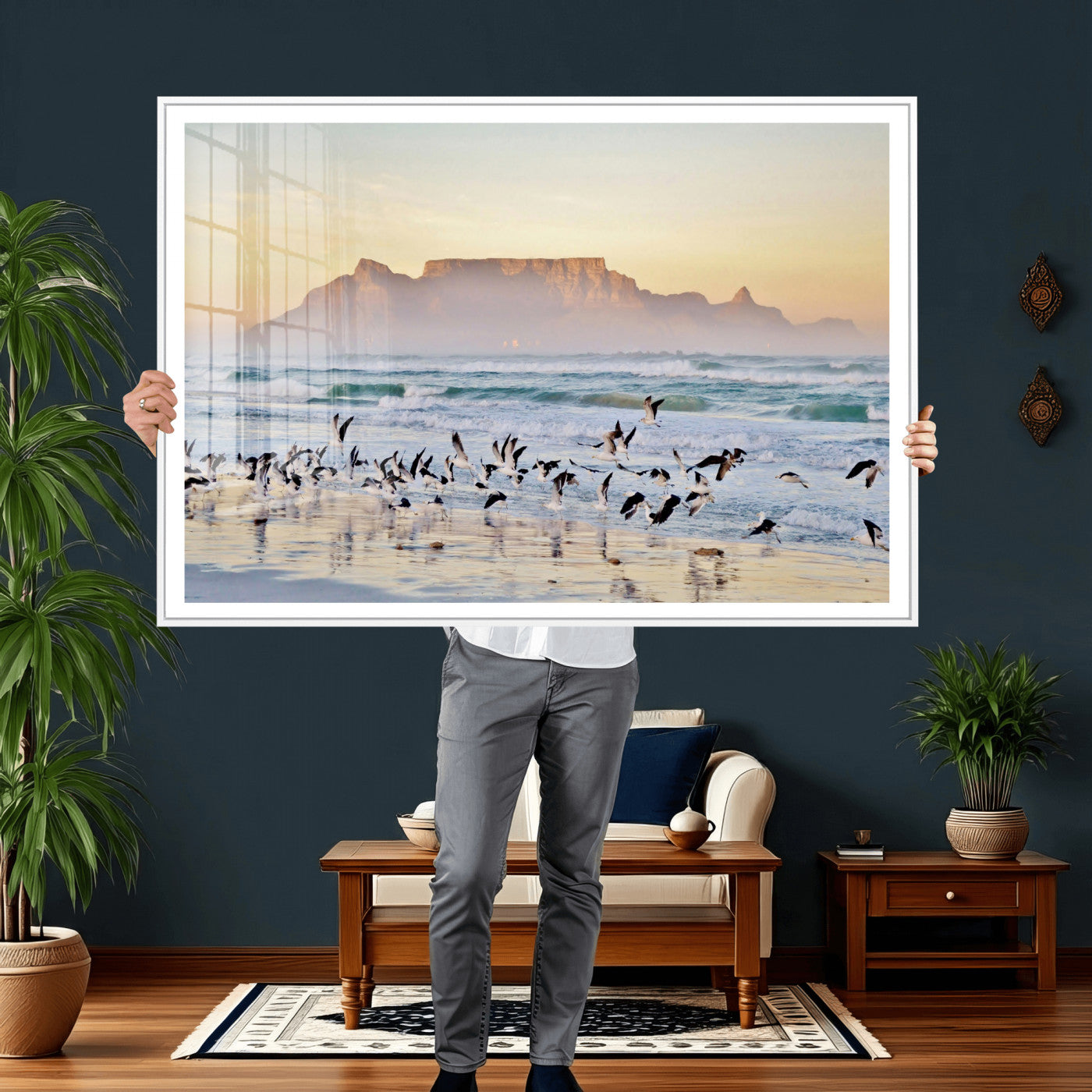 78989362-MGV-CV-36X24 - Seagulls Over Ocean Wall Art Canvas Print – Coastal Beach Landscape Artwork for Living Room Decor