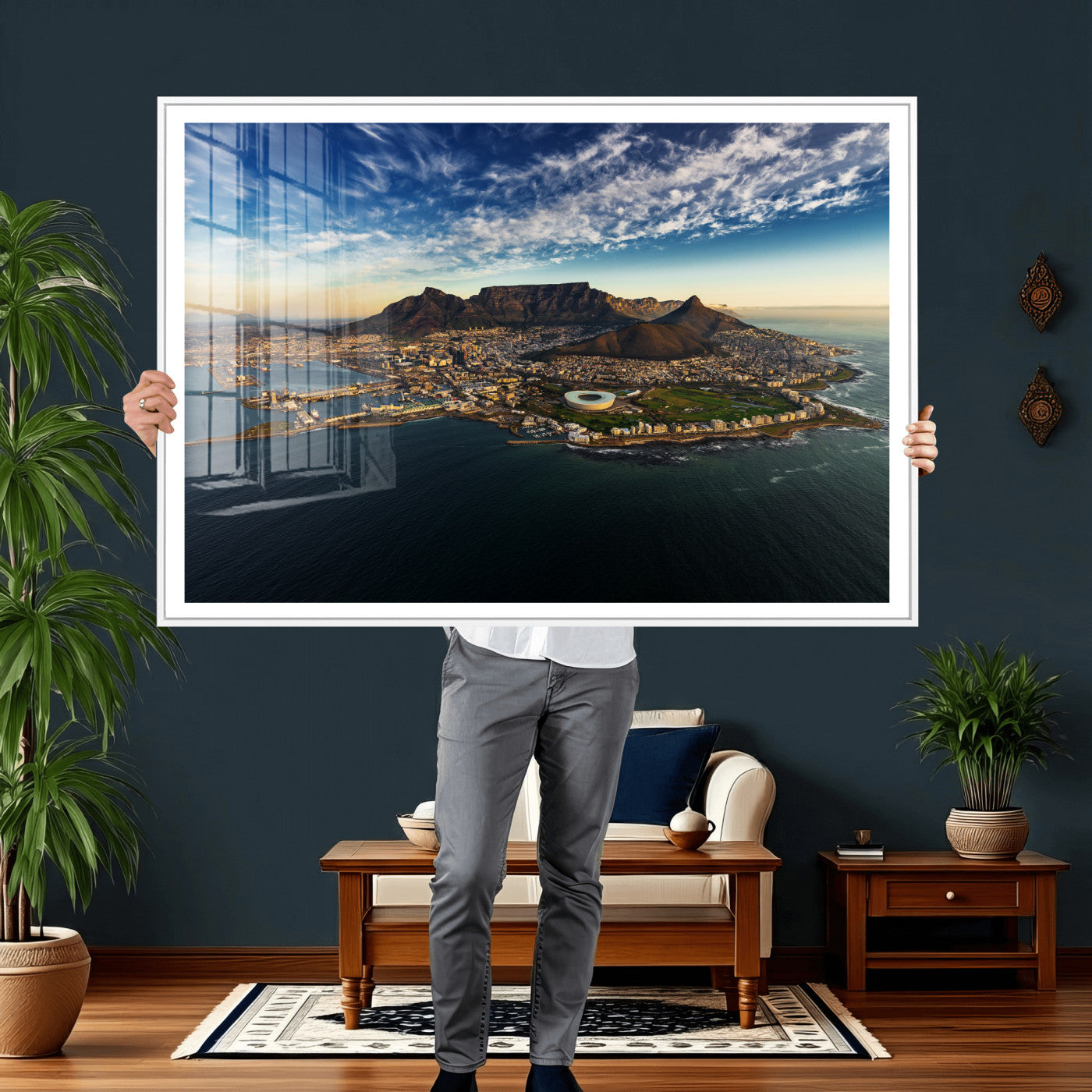 14654591-MGV-CV-36X24 - Cape Town Skyline Wall Art Canvas Print – Table Mountain Coastal Cityscape Artwork for Modern Office Decor