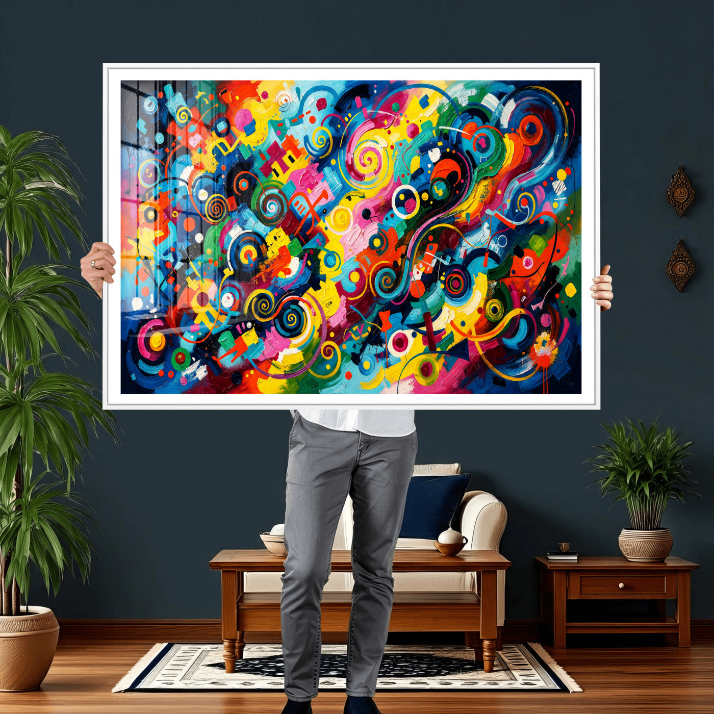 4712069R1-MGV-CV-36X24 - Geometric Abstract Wall Art Canvas Print, Bold Color Abstract Expressionist Painting Print, Modern Geometric Abstract Canvas Art
