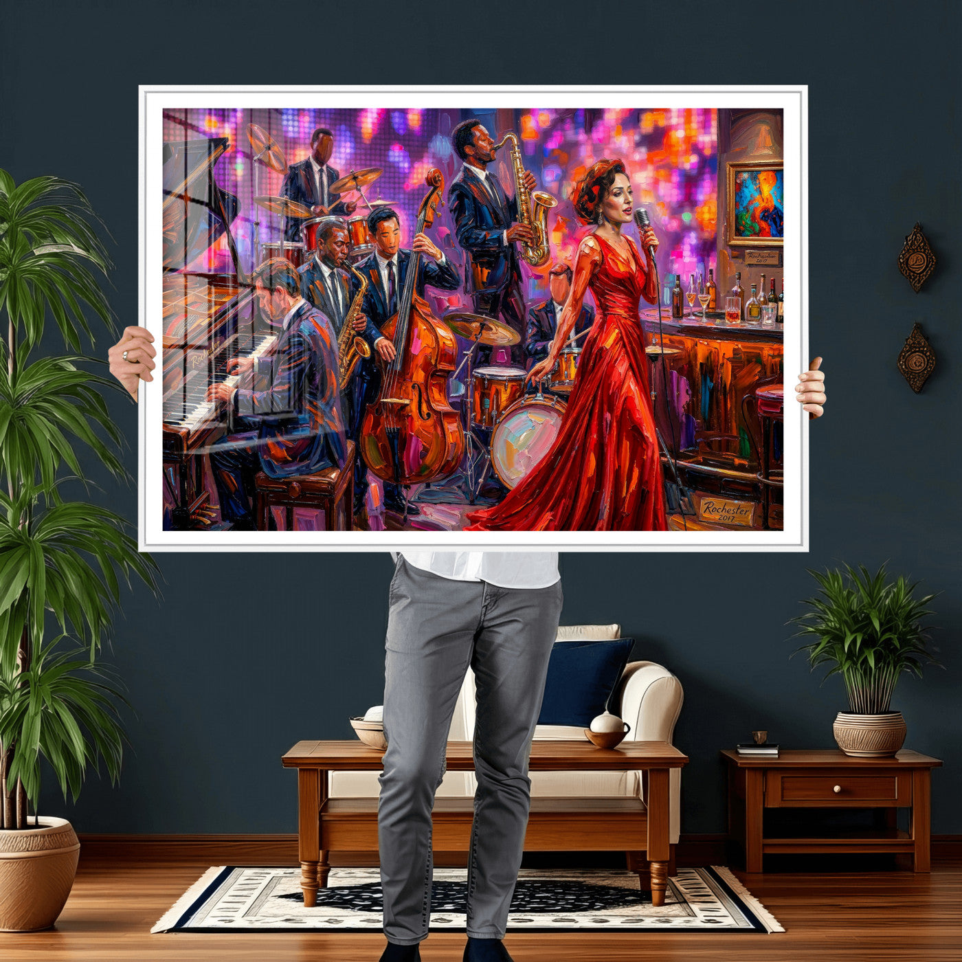 620930J20-MGV-CV-36X24 - Jazz Band Canvas Wall Art — Jazz Club Singer Saxophone Print | Music Wall Decor | Bar Restaurant Art | Music Lover Gift | Jazz Home Decor