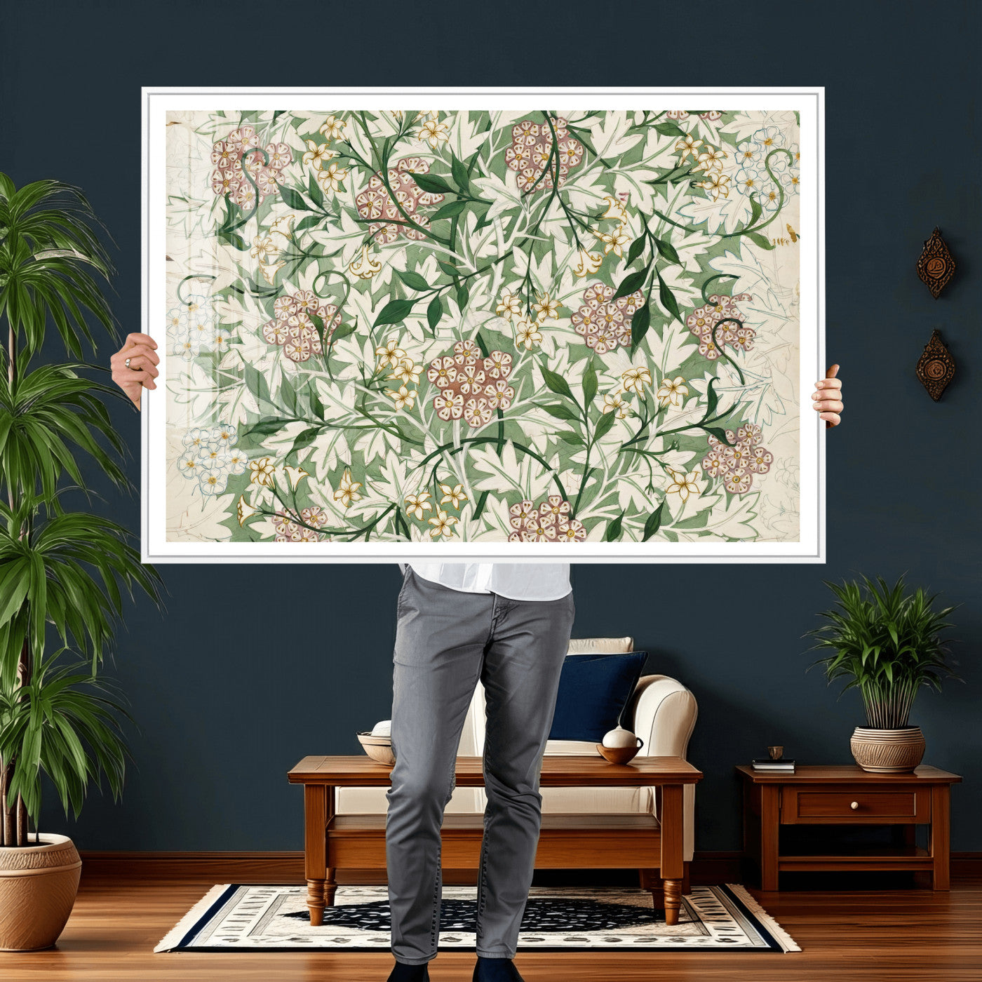 33560597-MGV-CV-36X24 - William Morris Jasmine 1872 Canvas Wall Art — Arts and Crafts Botanical Print | Vintage Green Floral Decor | Cottagecore Gift | Classic Art