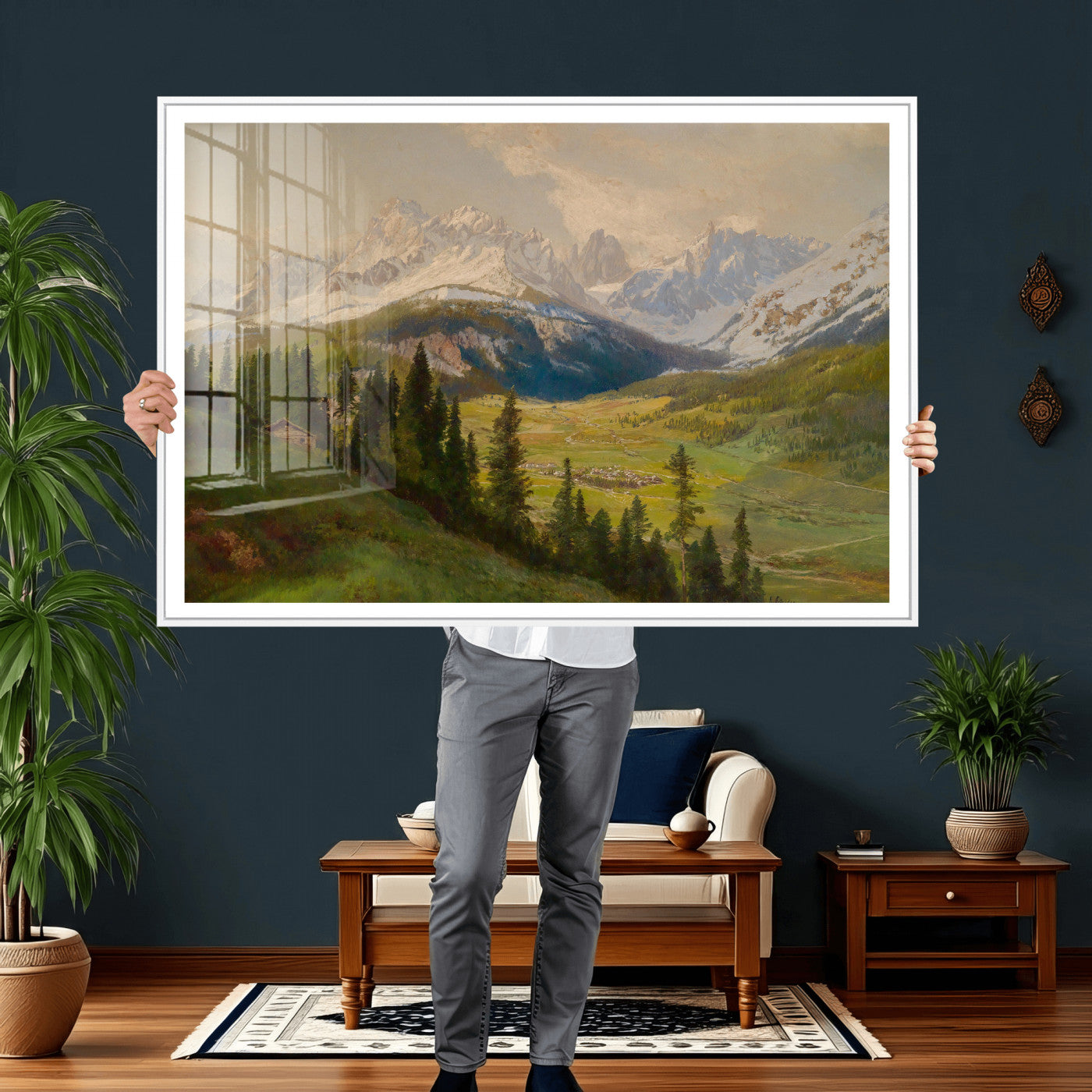 23120262-MGV-CV-36X24 - Konrad Petrides Sexten Village Canvas Print, Alpine Mountain Valley Painting, Dolomites Landscape Art