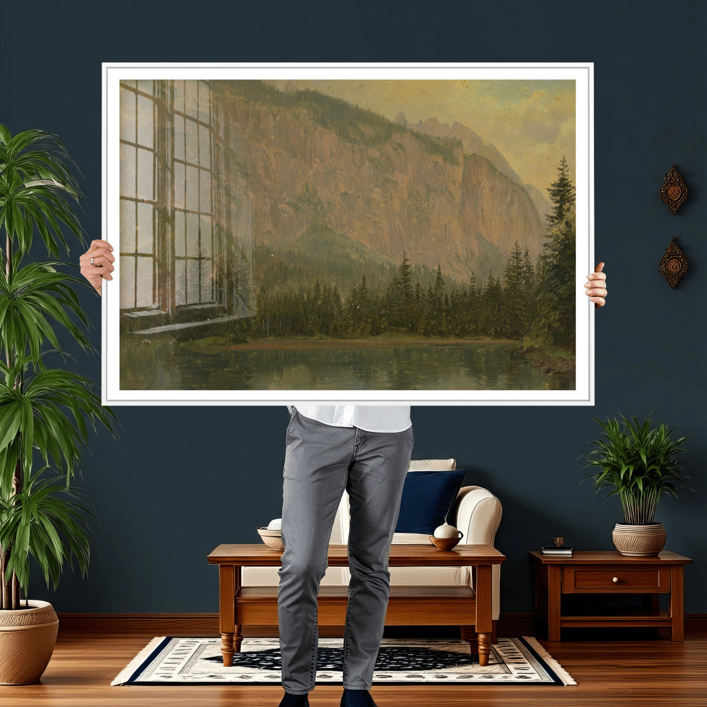 76844524-MGV-CV-36X24 - Frederic Edwin Church Hintersee Canvas Print, Hudson River School Mountain Lake Painting 1868, American Romantic Landscape, Vintage Nature Wall Art