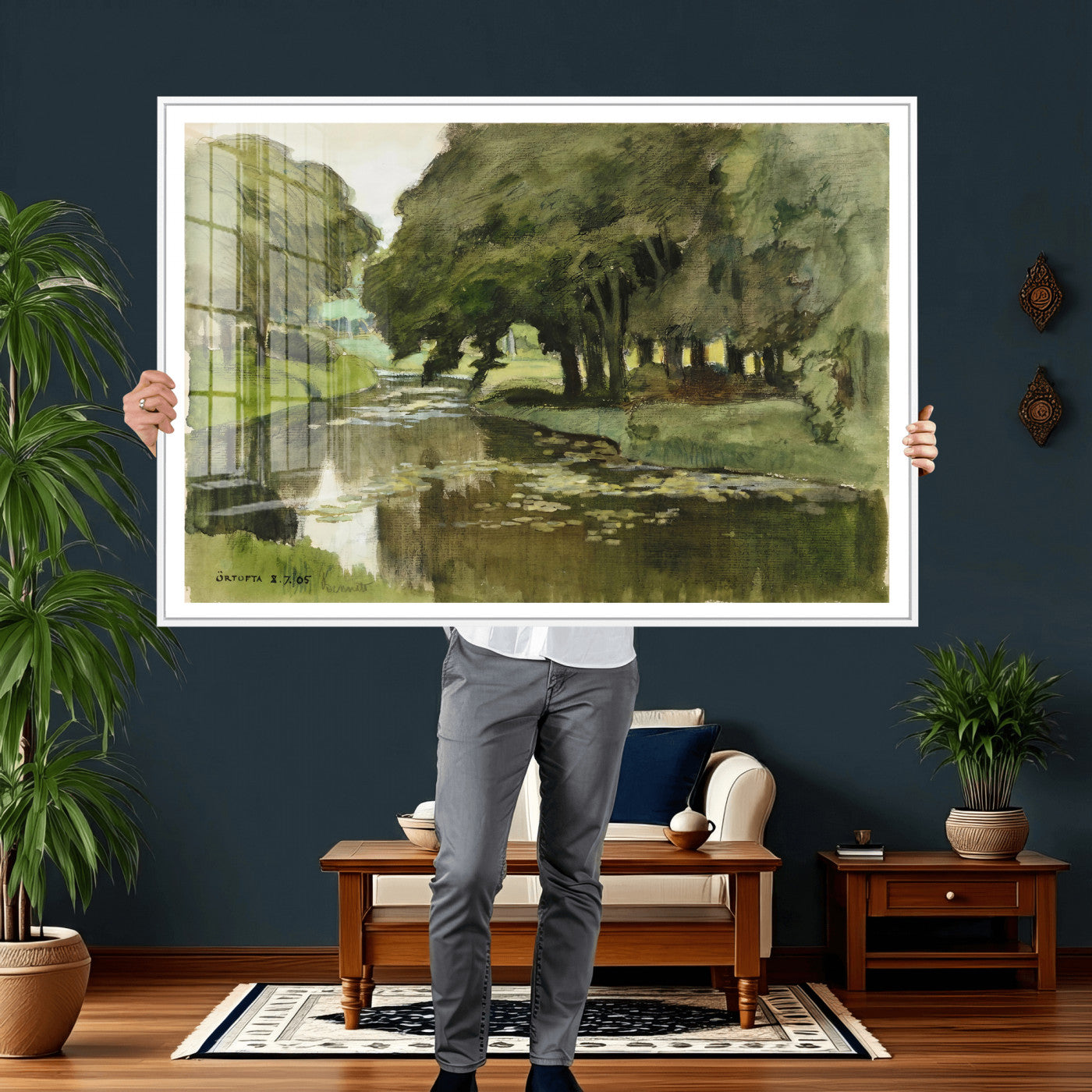 54446767-MGV-CV-36X24 - Anders Zorn Watercolor Canvas Print, Örtofta 1905 Swedish River Landscape, Impressionist Nature Art, Scandinavian Wall Decor, Plein Air Painting Print