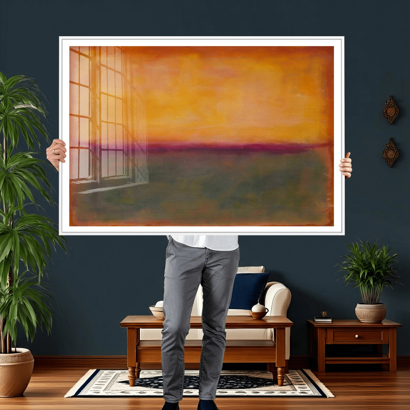 21628300-MGV-CV-36X24 - Abstract Color Field Wall Art Canvas Print, Framed Minimalist Horizon Artwork for Living Room Bedroom Office