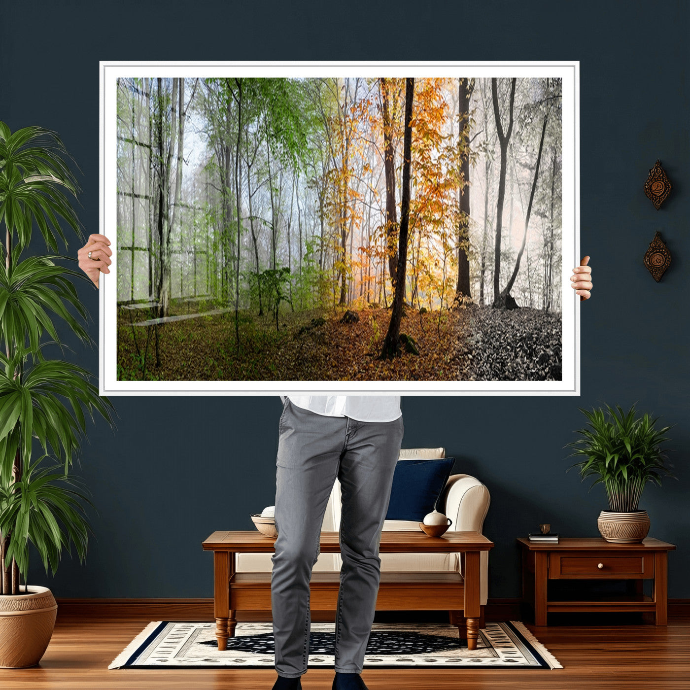 95317-MGV-CV-36X24 - Four Seasons Wall Art Forest Canvas Print – Triptych Seasonal Nature Print – Landscape Decor for Living Room