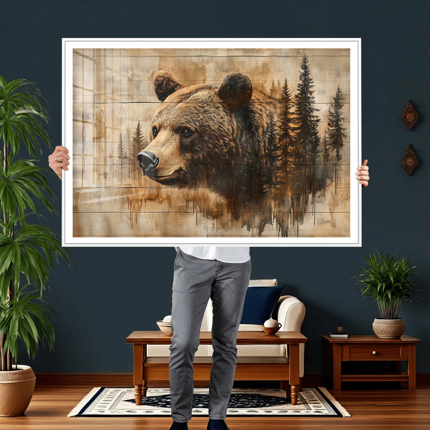 48378-MGV-CV-36X24 - Rustic Grizzly Bear Wall Art, Abstract Grizzly 399 Bear Wall Art Canvas Print - Woodland Wildlife