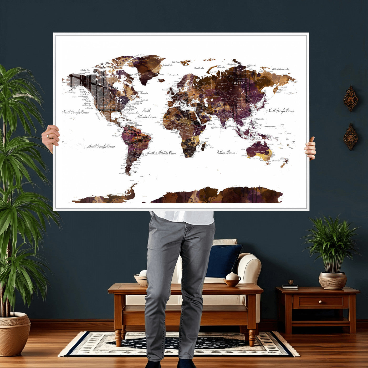50611-MGV-CV-36X24 - Push Pin World Map Canvas Print – Framed Wall Art for Couples to Track Their Travels – Anniversary
