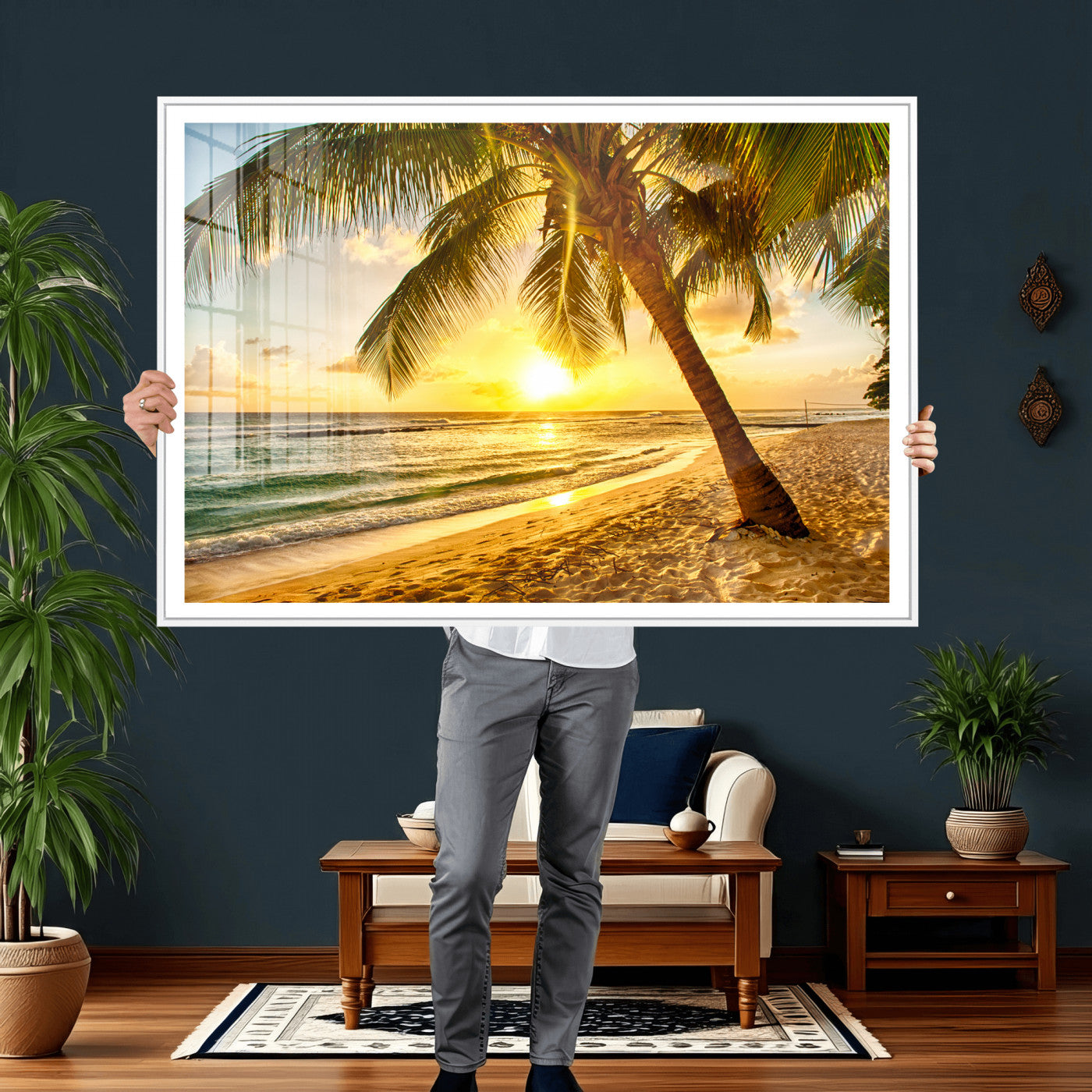 33628-MGV-CV-36X24 - Beach Sunset Canvas Wall Art Print - Tropical Beach Canvas Wall Art Print – Vibrant Palm Trees and