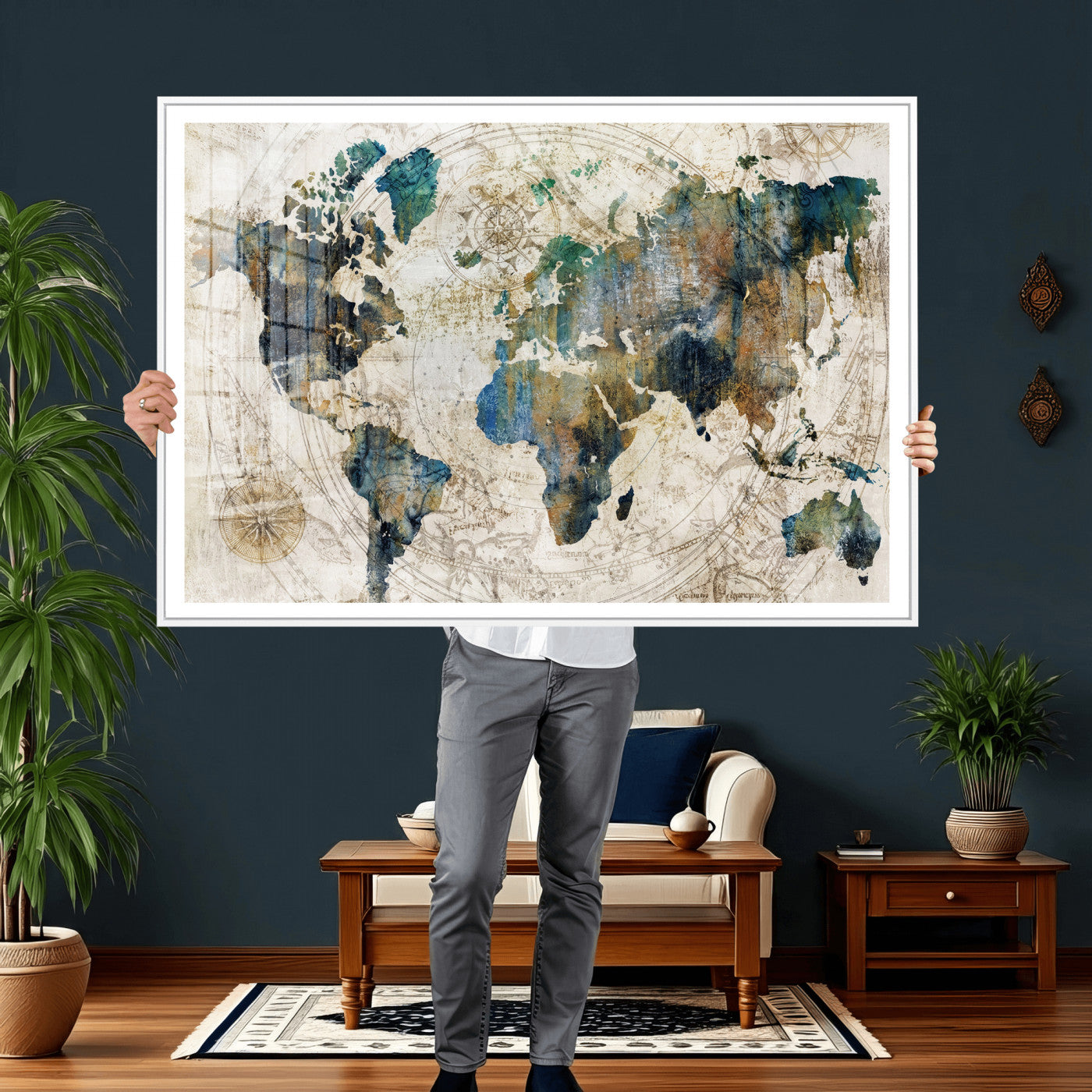 36972-MGV-CV-36X24 - Grunge Abstract World Map Art Print Canvas Print for Office Decor