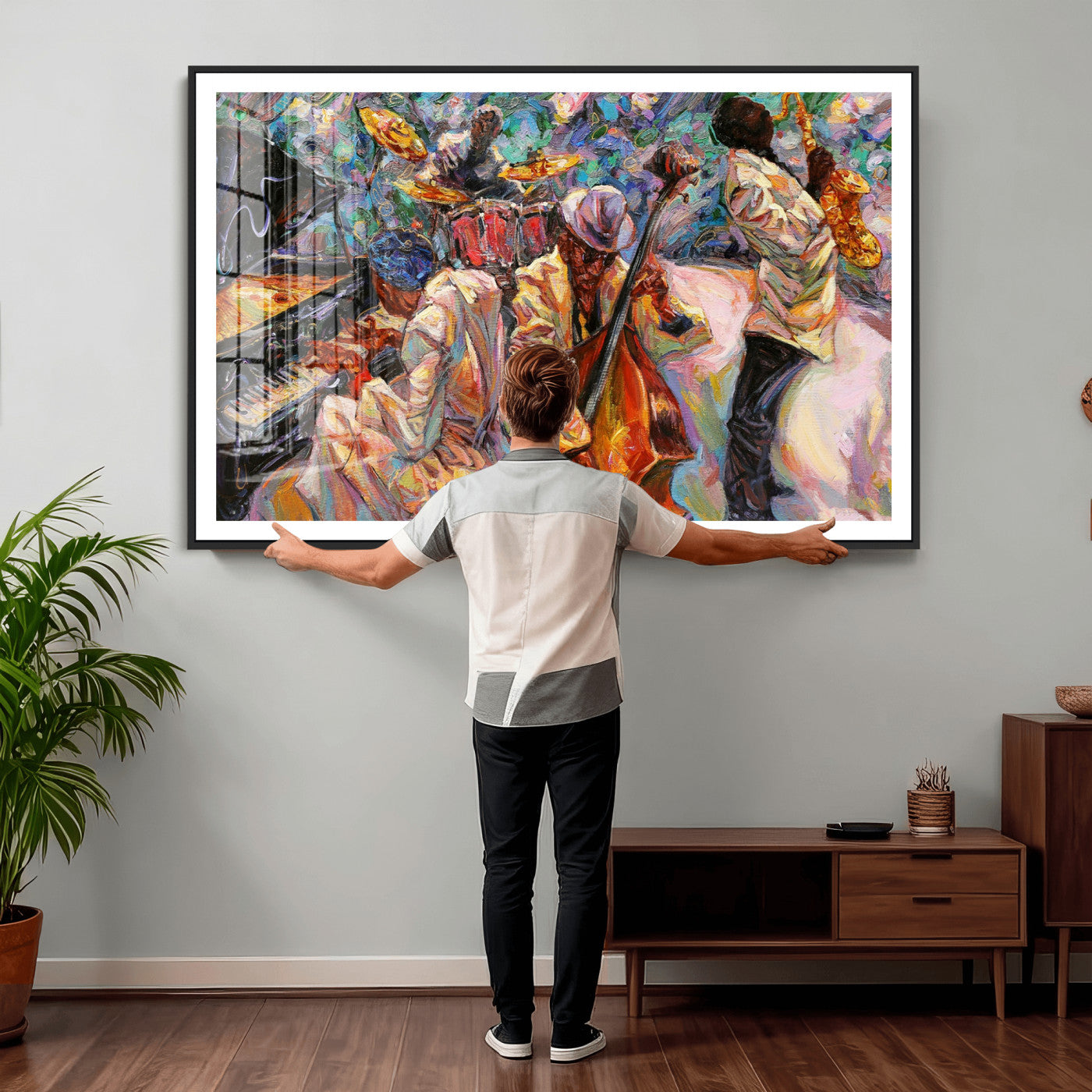 34929-MGV-CV-36X24 - African American Jazz Art Music Abstract Wall Art Painting Canvas Wall Art