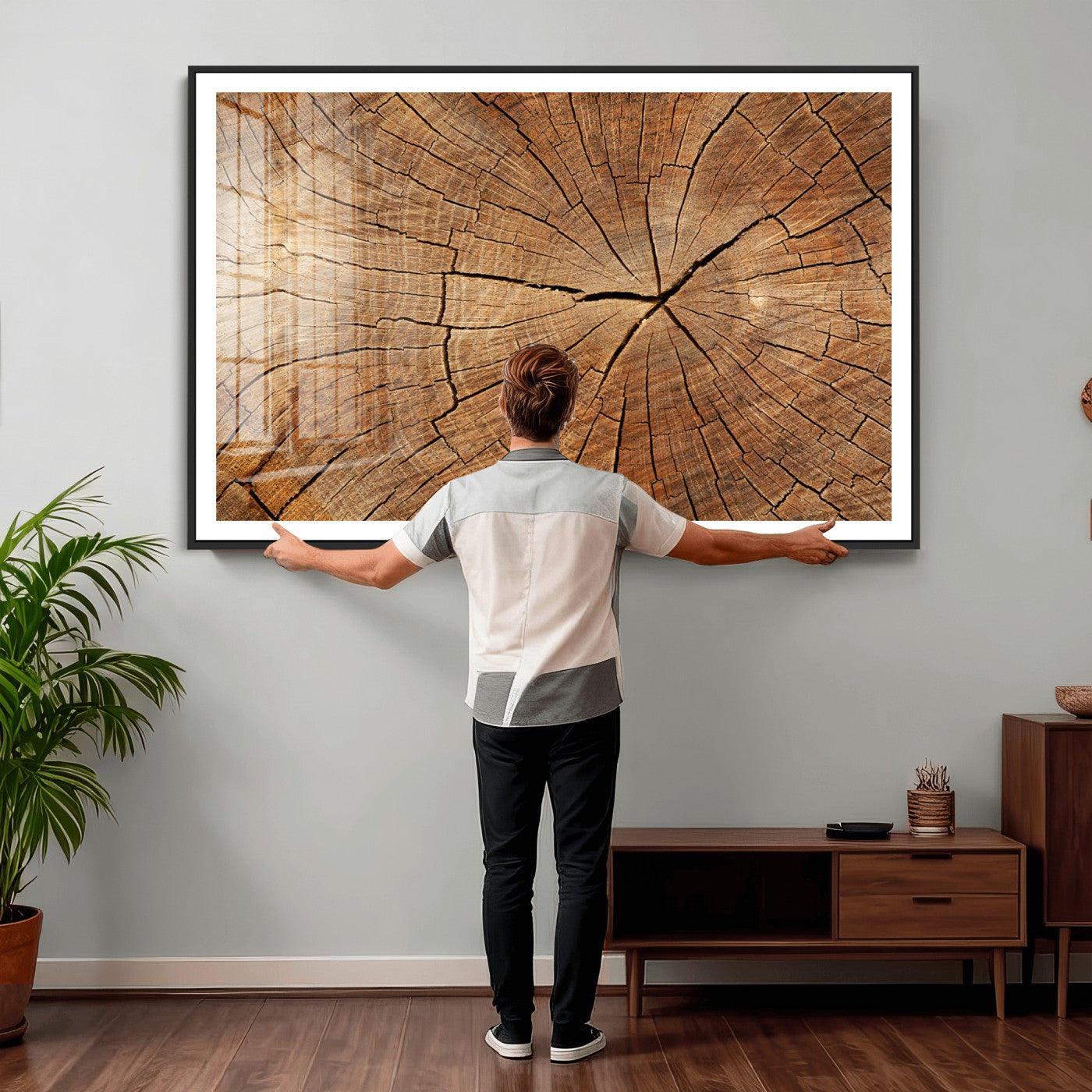 61710-MGV-CV-36X24 - Tree Ring Canvas Art, Rustic Wood Grain Wall Art, Tree Slice Decor for Modern Homes, Giclee