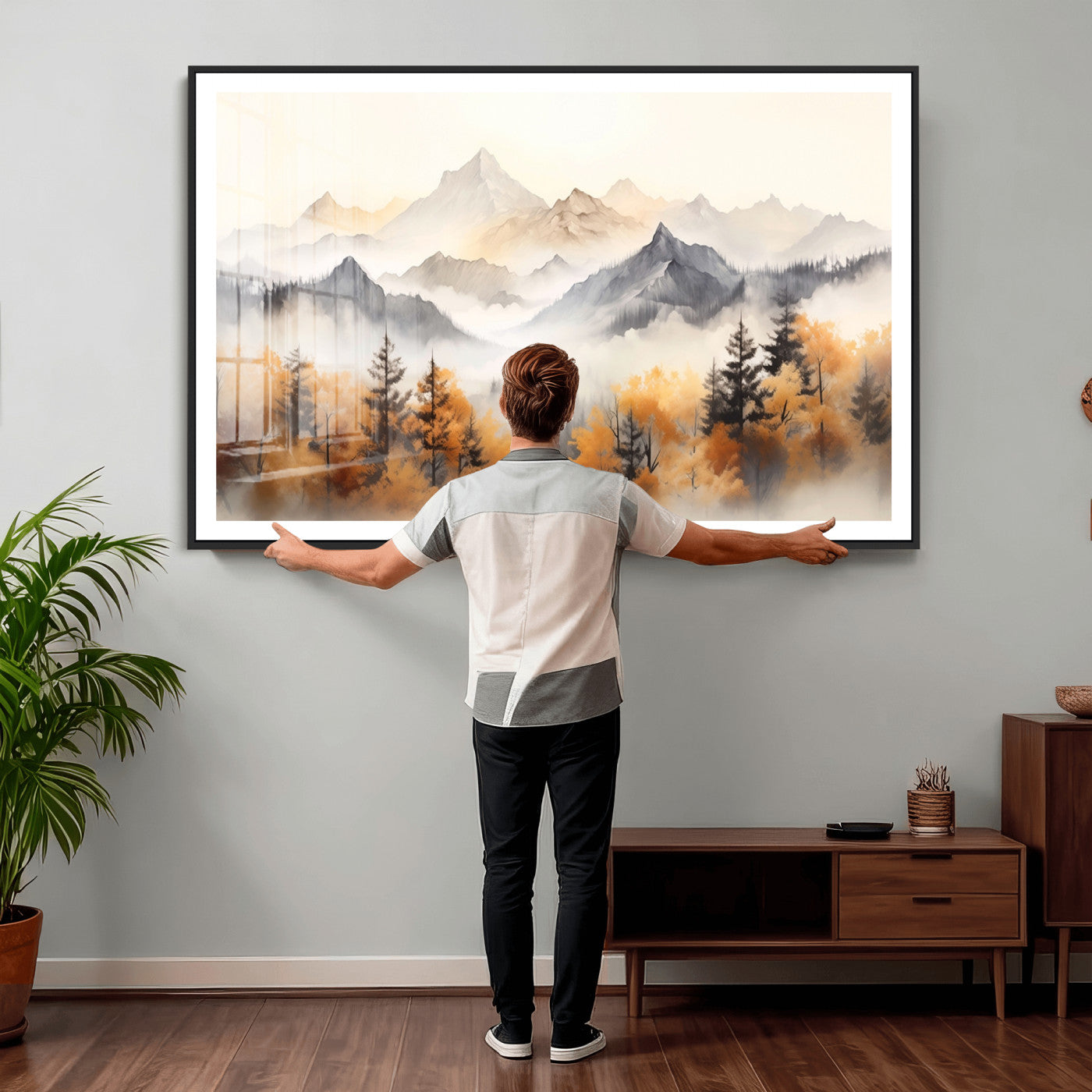 70049-MGV-CV-36X24 - Abstract Mountain Wall Art | Misty Mountain Forest and Mountains Canvas Print for Living Room,