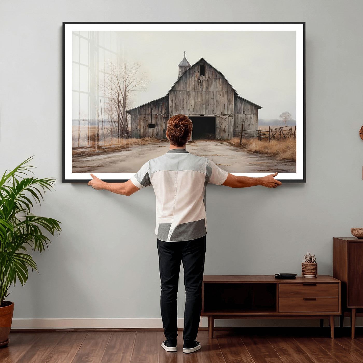 11602-MGV-CV-36X24 - Farmhouse Rustic Barn Wall Art Canvas Print – Framed and Ready to Hang – Perfect Addition to