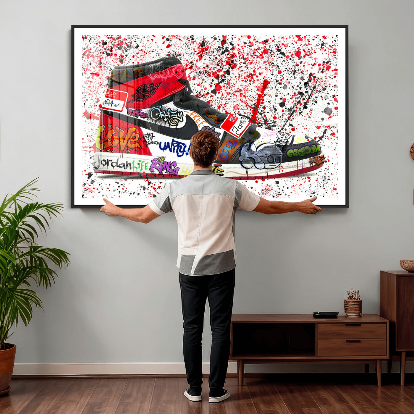 38836-MGV-CV-36X24 - Jordan Shoes Graffiti Wall Art Canvas Print- Jordan Graffiti Canvas Wall Art - Framed Perfect for