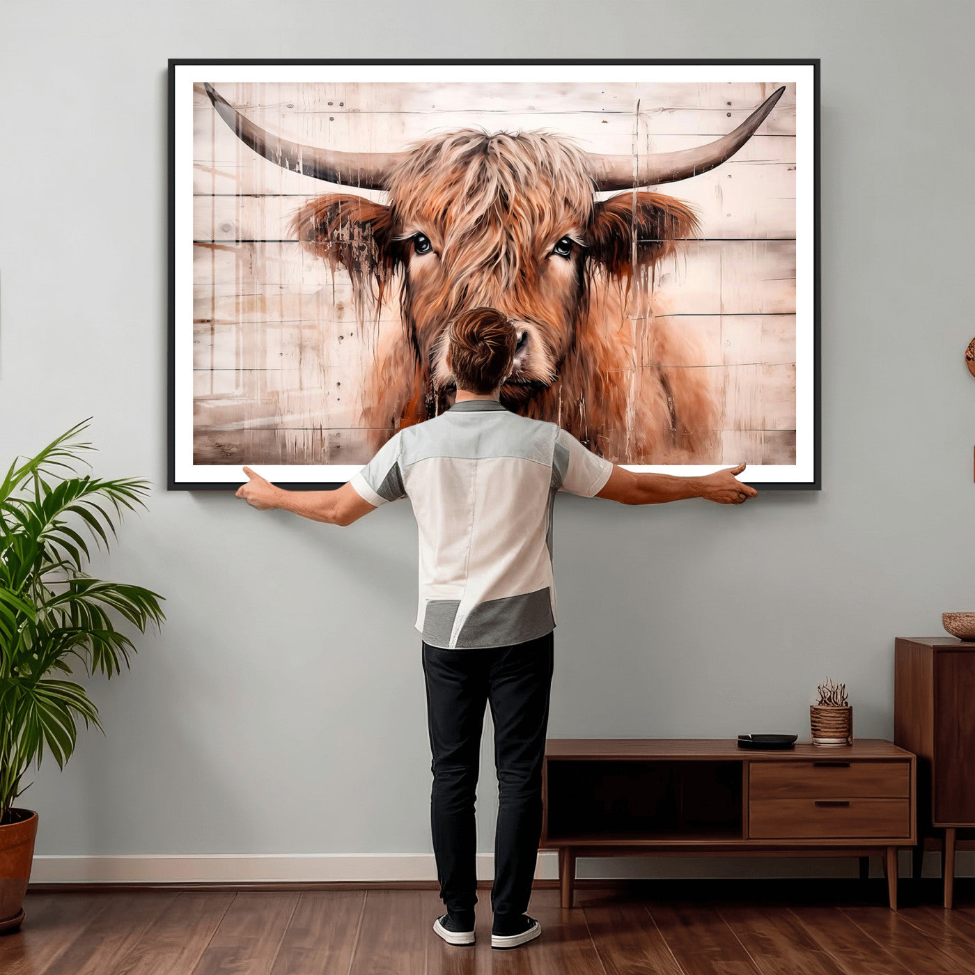 93730-MGV-CV-36X24 - Vintage Scottish Highland Cow Cattle Art Print Farmhouse Wall Art Canvas Print