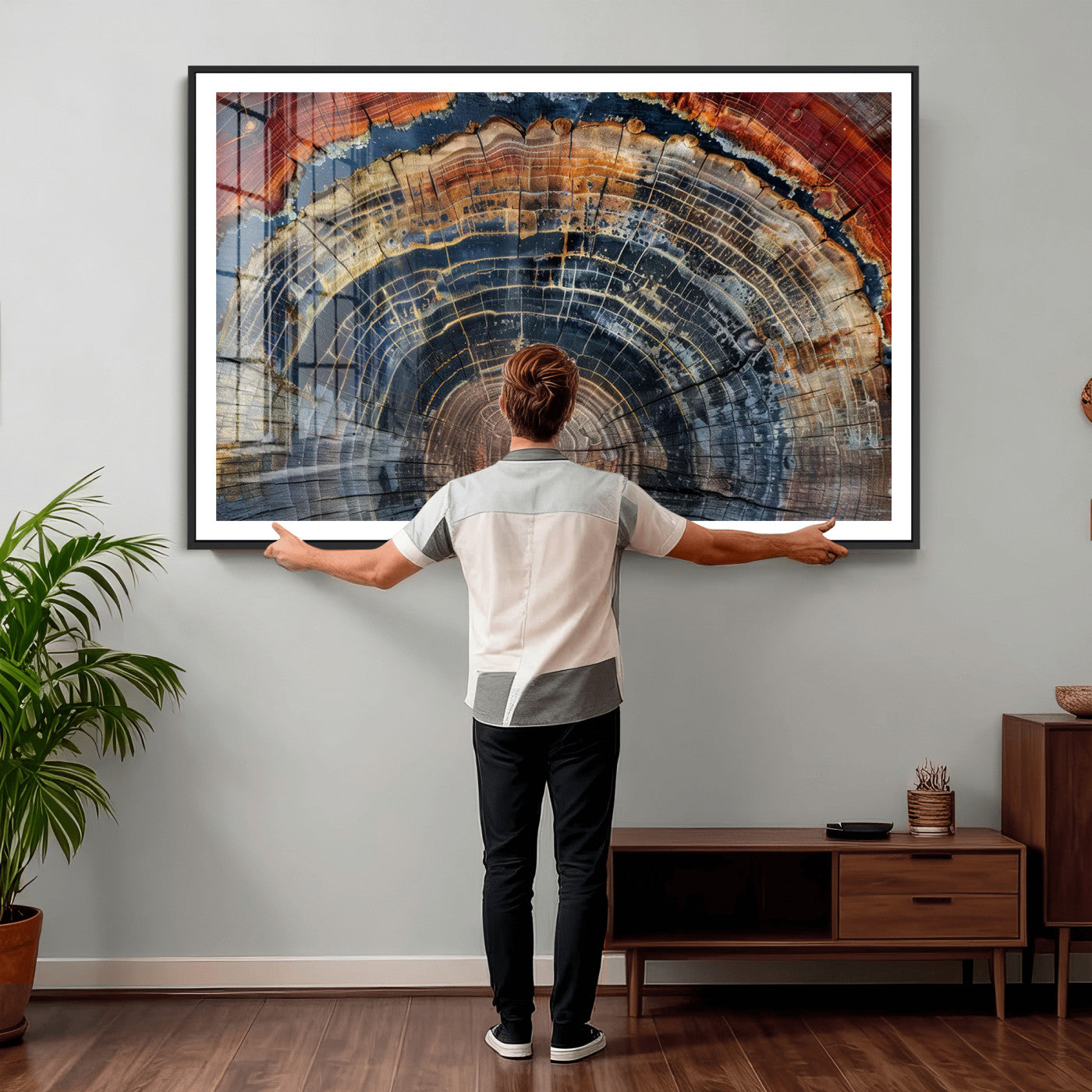 63519-MGV-CV-36X24 - Abstract Tree Ring Wall Art Canvas Print – Colorful Framed Minimalist Nature Tree Rings Home Artwork for Home and Office Decor