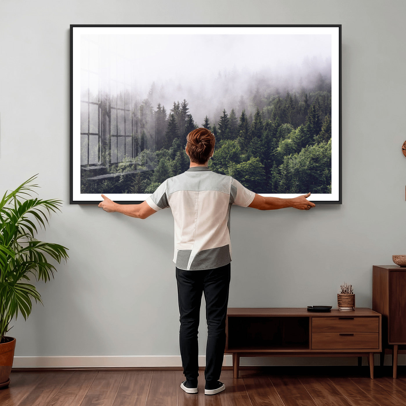 42578900-MGV-CV-36X24 - Misty Forest Wall Art | Foggy Forest Canvas Print | Large Nature-Inspired Misty Tree Landscape for