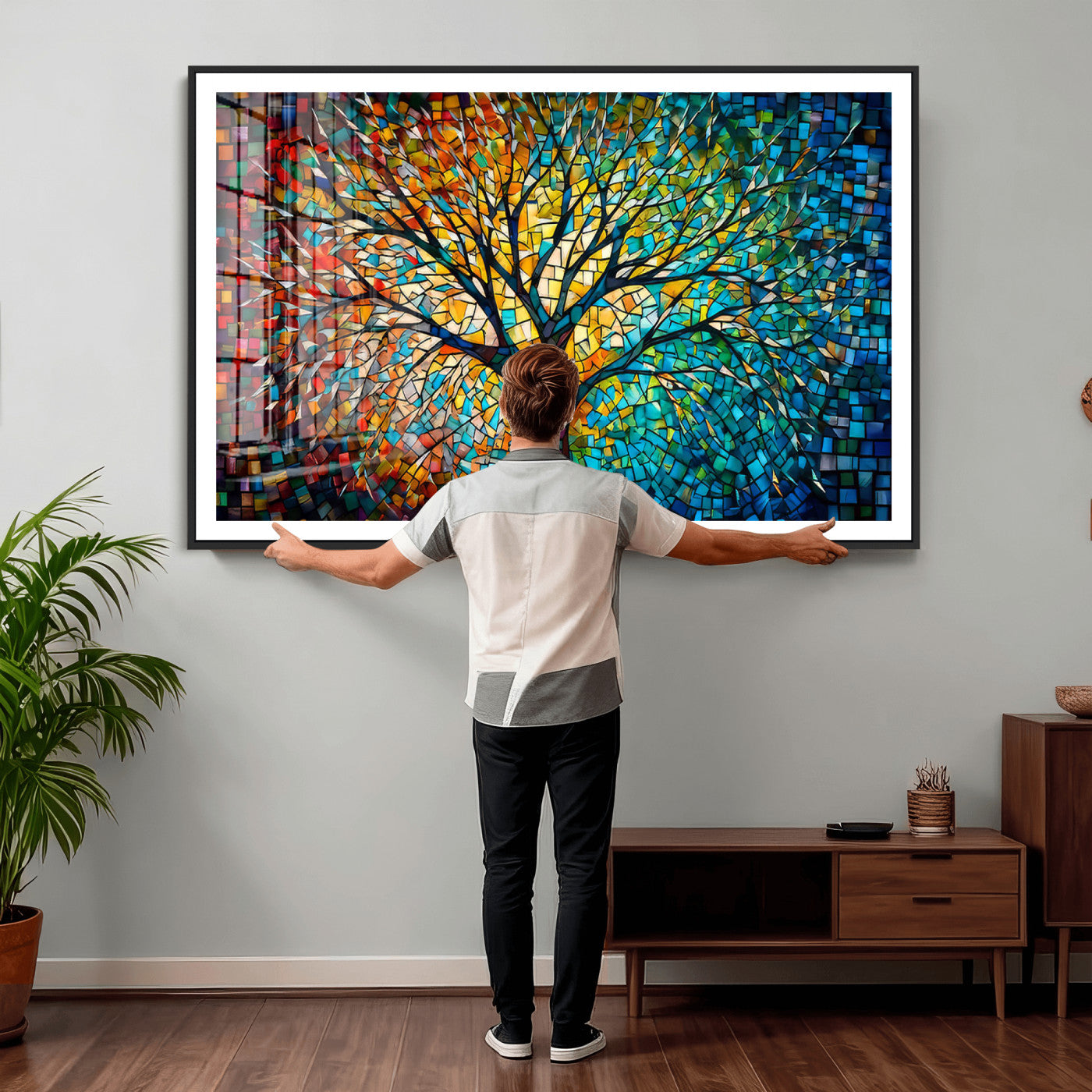 99325-MGV-CV-36X24 - Yggdrasil Tree of Life Wall Art Print Canvas | Mosaic Style 3-Panel Canvas Print