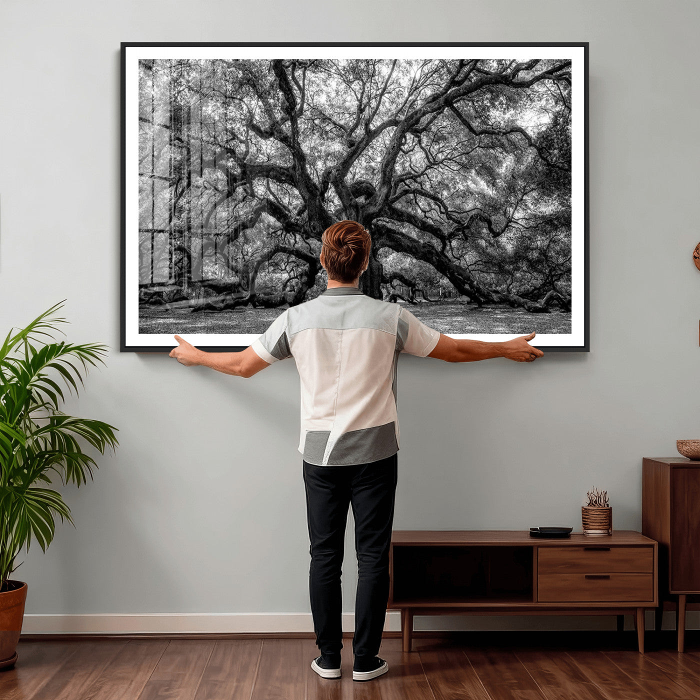 132944706-MGV-CV-36X24 - Black and White Old Angel Oak Tree Wall Art Canvas Print
