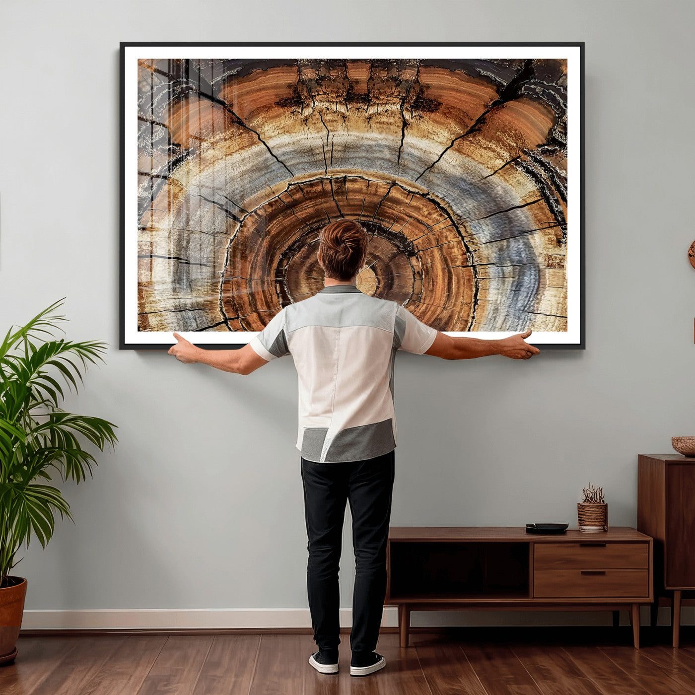 15184146-MGV-CV-36X24 - Tree Rings Wall Art Canvas Print, Framed Wood Texture Art Picture Print, Rustic Pattern Perfect Rustic Organic Decor Artwork