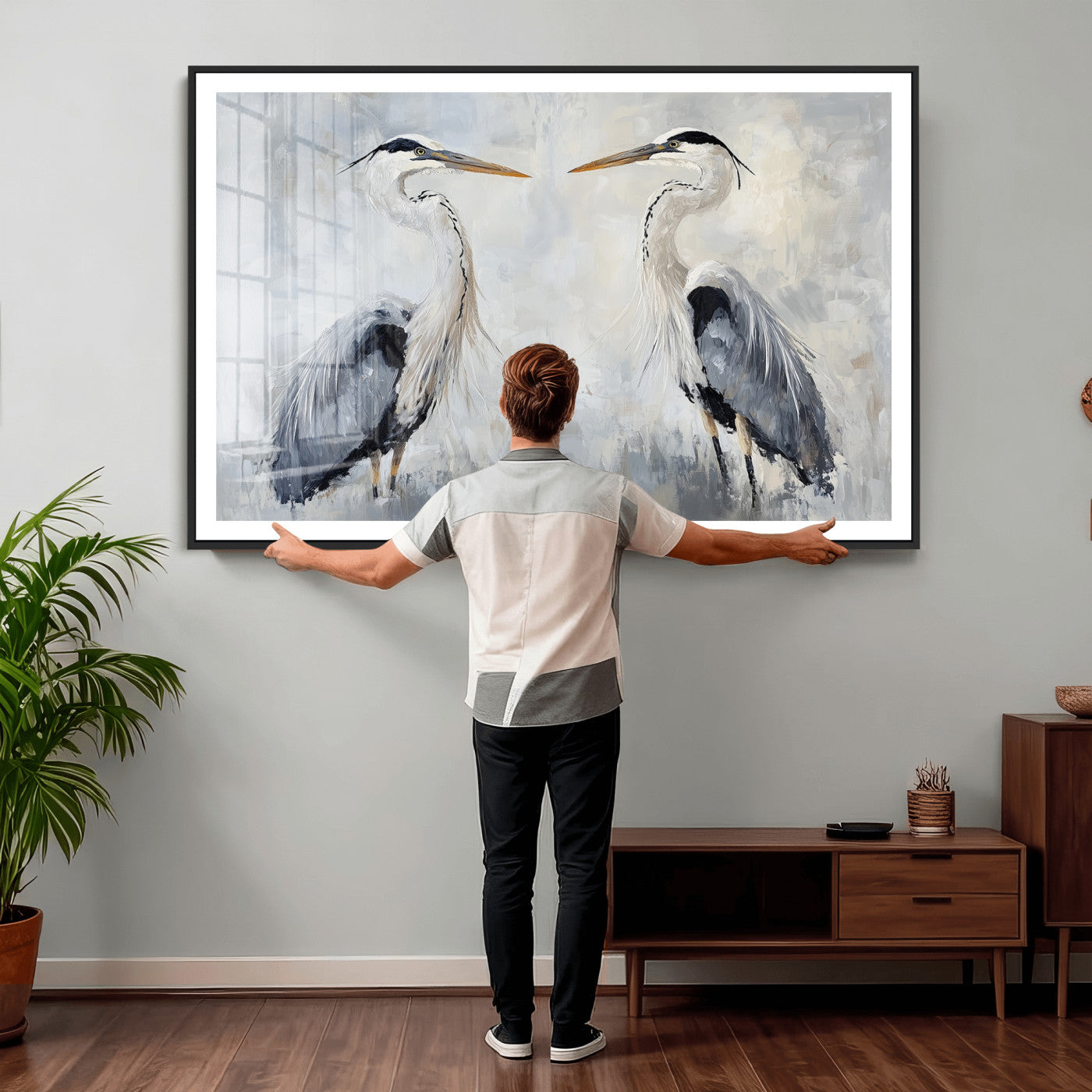 90806932-MGV-CV-36X24 - Heron Wall Art Wall Art Canvas Print, Framed Bird Canvas Decor Art Picture Print, Nature Inspired Perfect Coastal Minimalist Decor Artwork