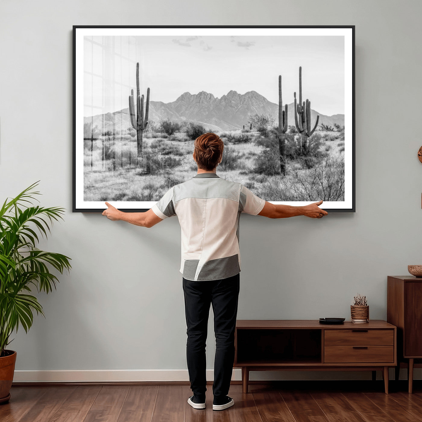 97436PHN-MGV-CV-36X24 - Black White Arizona Desert Canvas Wall Art Cactus Farmhouse Wall Art