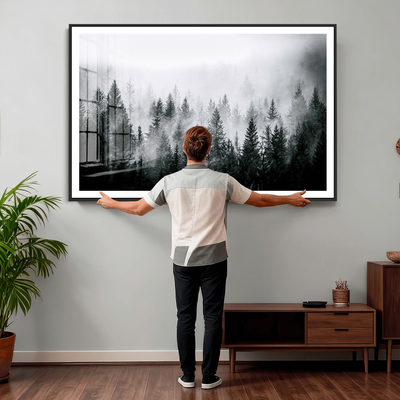 87750525-MGV-CV-36X24 - Foggy Forest Wall Art Canvas Print – Mountain Woodland Landscape Photography for Minimal Nature Home Decor