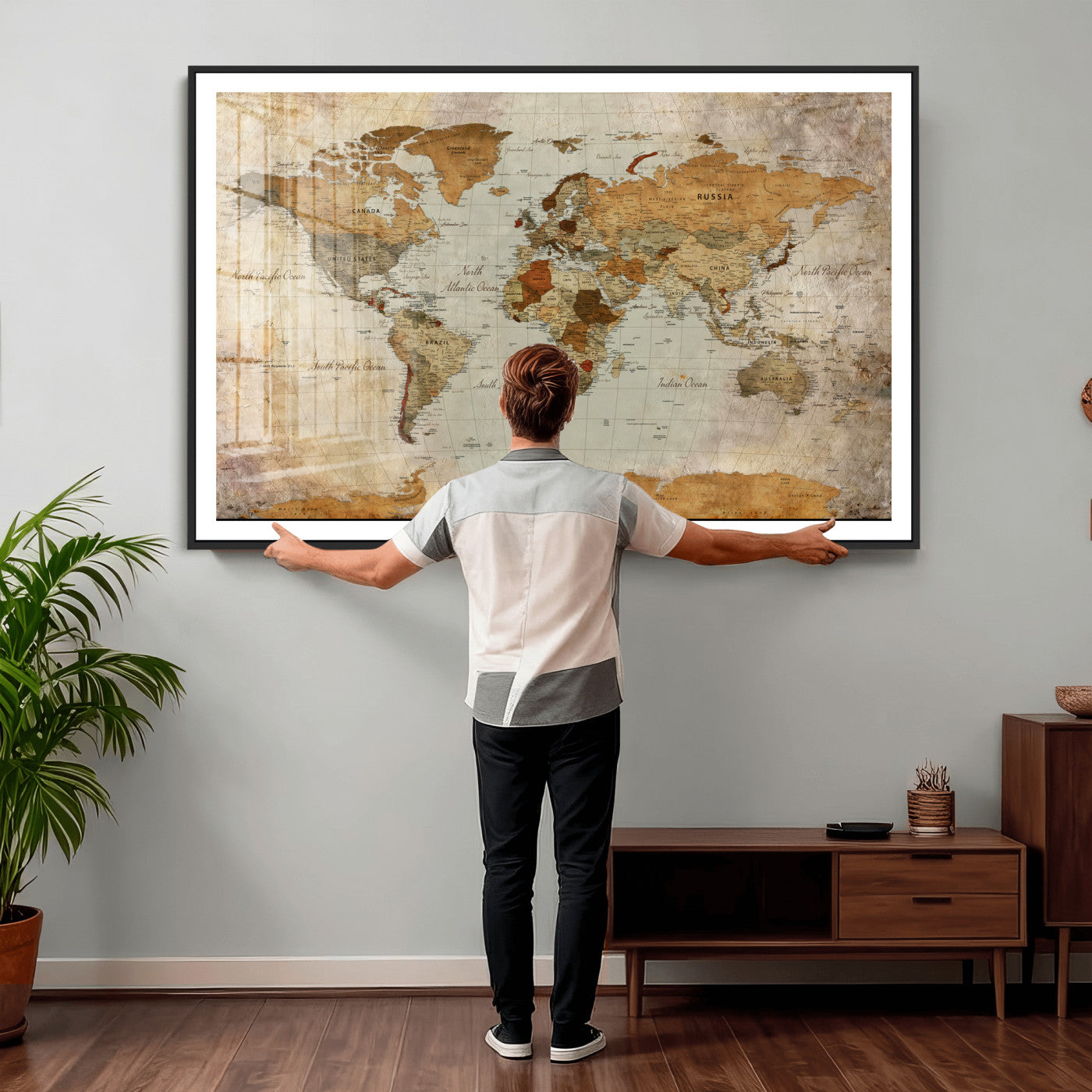 74176056-MGV-CV-36X24 - World Map Wall Art Canvas Print, Modern Decorative Framed Map Artwork Prints for Living Room, Office, Bedroom Wall Decor