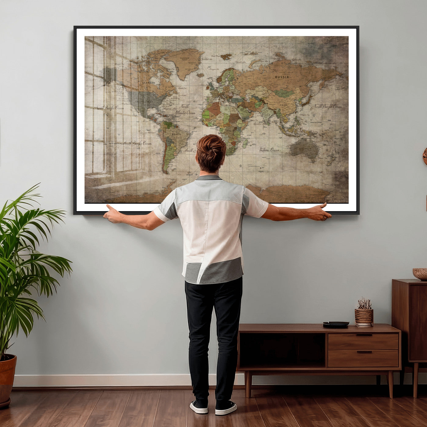20356264-MGV-CV-36X24 - World Map Wall Art Canvas Print, Modern Decorative Framed Map Artwork Prints for Living Room, Office, Bedroom Wall Decor