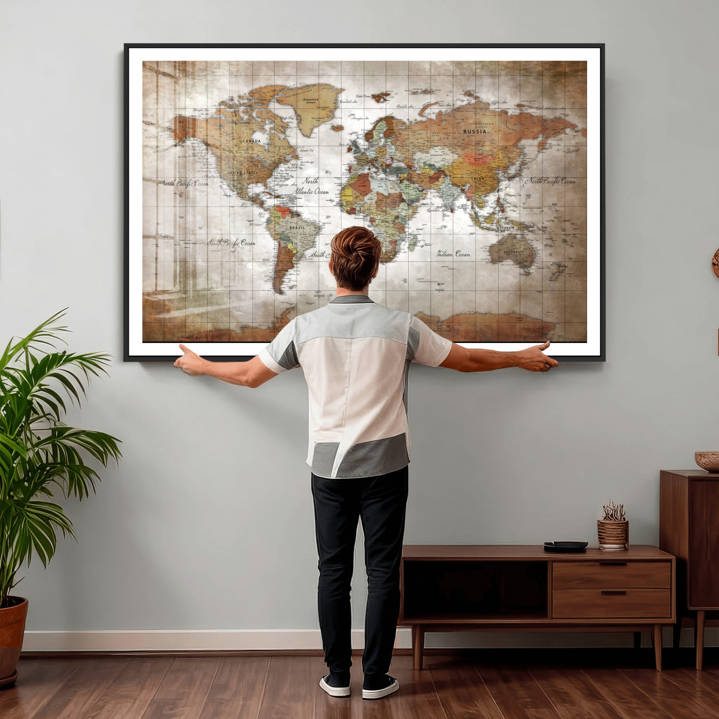 51643807-MGV-CV-36X24 - World Map Wall Art Canvas Print, Modern Decorative Framed Map Artwork Prints for Living Room, Office, Bedroom Wall Decor